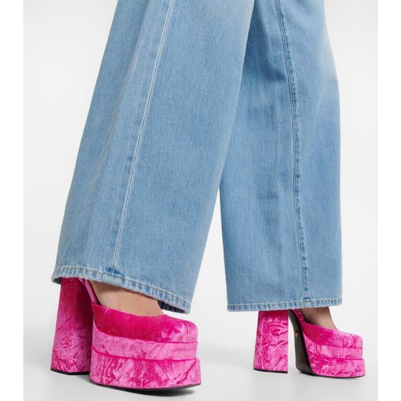 Versace Aevitas 38/ 8 Platform Pink Velvet Shoe Pump Crystal Medusa NWB $1,575 - Picture 2 of 16